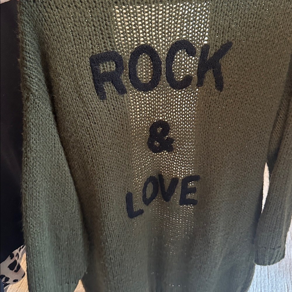 Olive Green Open-Front Rock and Love Sweater